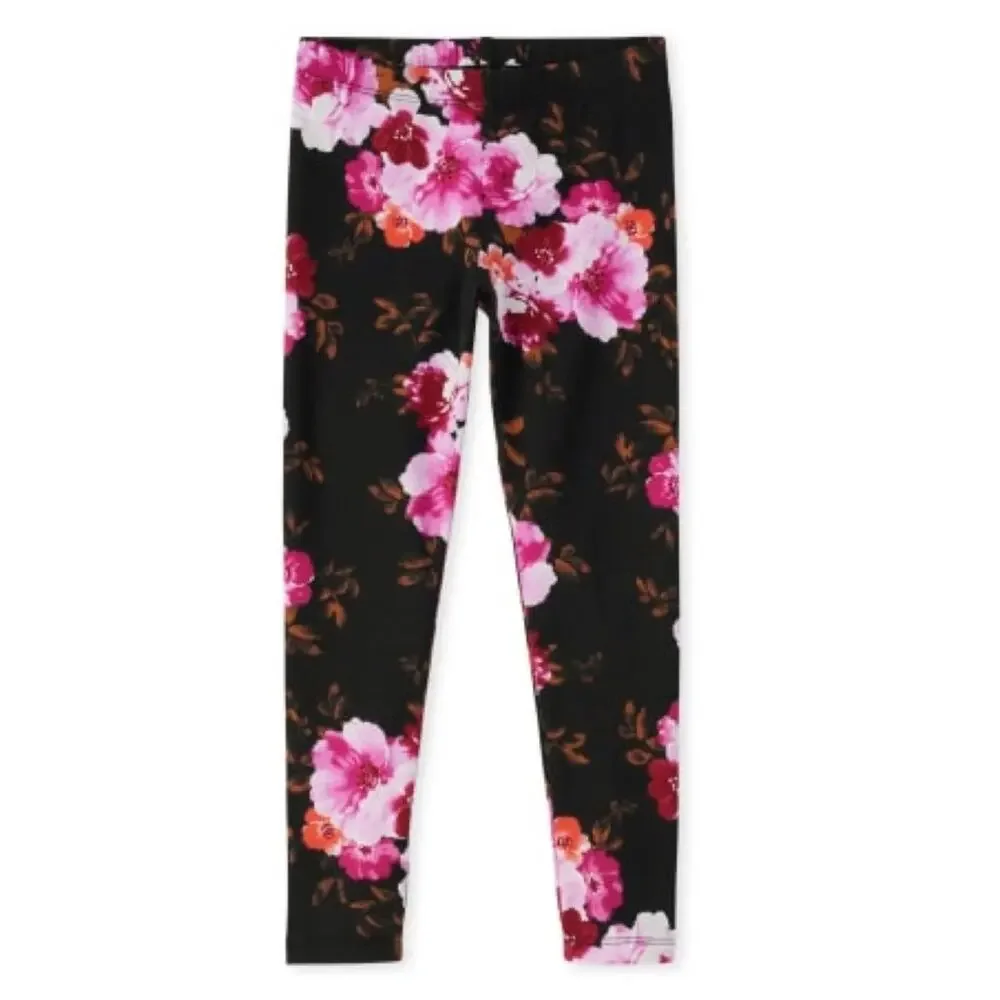 THE CHILDREN’S PLACE • Black + Pink Rose Floral Print Leggings